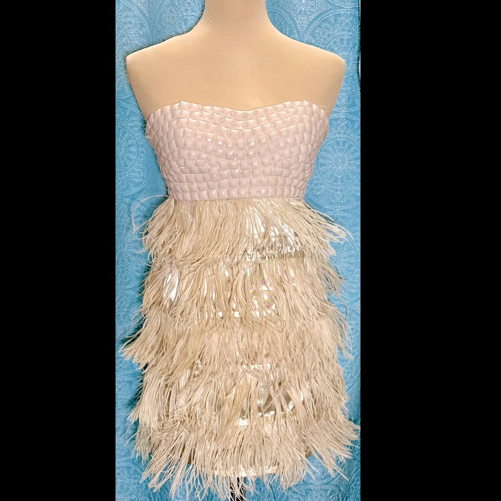 NWT Black Collection Square Beaded Feather Cocktail Dress Sz S. D1